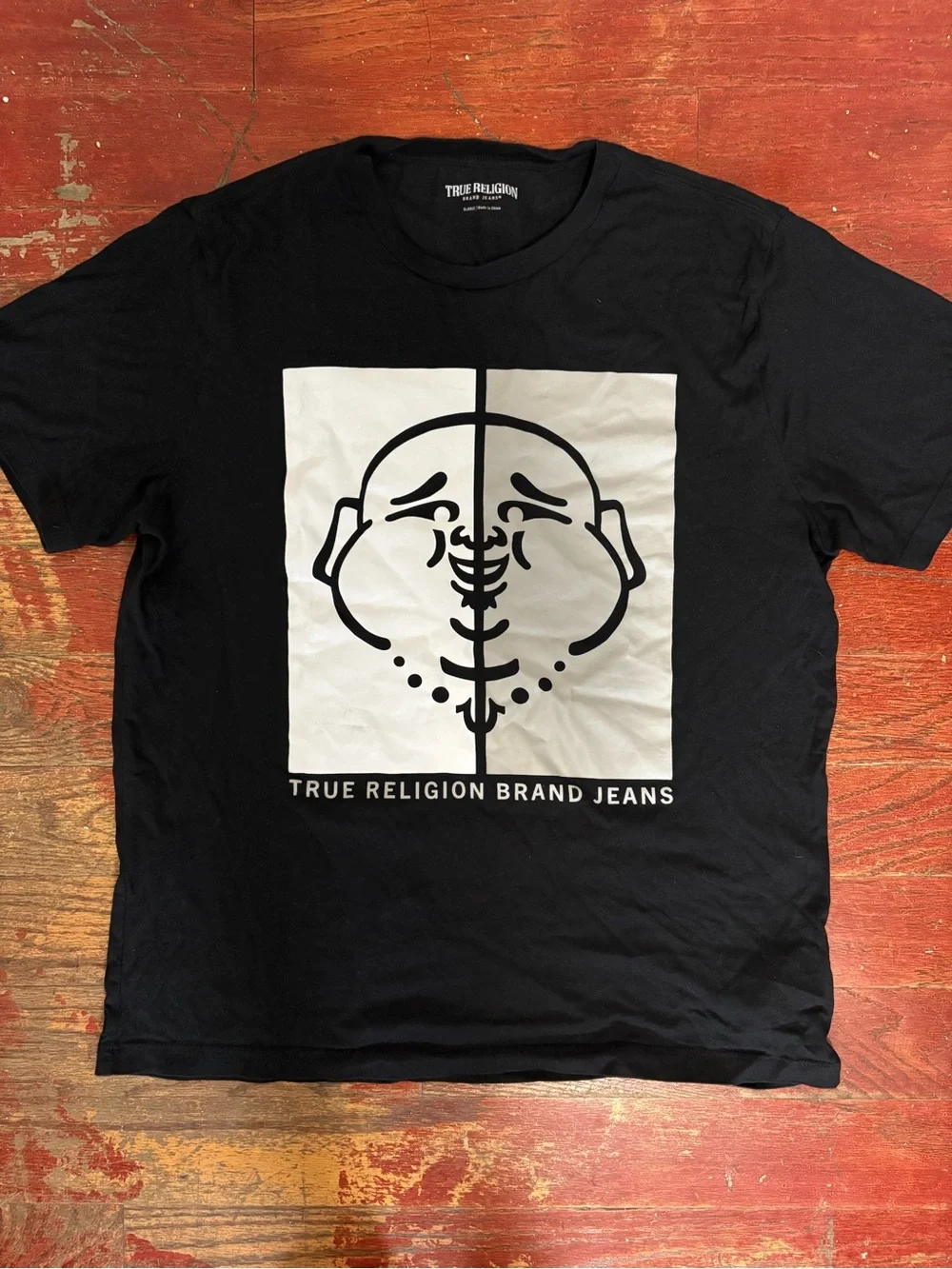 True Religion Black Tee with White Graphic Square Logo